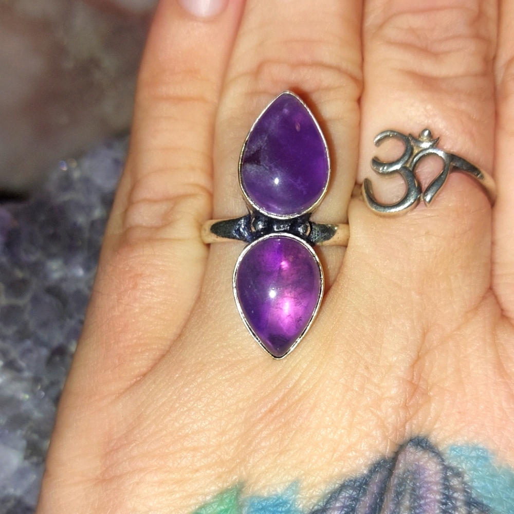 Double Stone Amethyst Ring Size 8.25